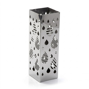 Porte-parapluies moderne en acier inoxydable avec design ajouré en forme de goutte de pluie, support de luxe pour hall d'hôtel, sur pied - Product Image 1