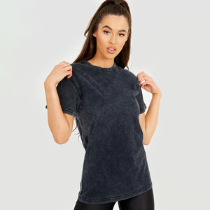Elegant <b>Black</b> Acid-Wash Canvas T-<b>Shirt</b> <b>Women</b> Luxe Casual Chic Slim Fit Compressed Breathable 100% Cotton Wholesale Vintage - Product Image 3