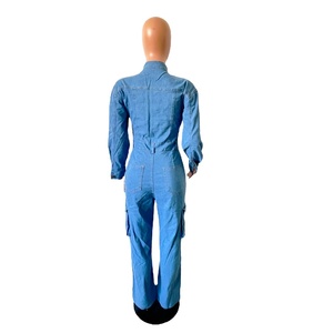 Mono de Mezclilla de Dos Piezas para Mujer, Estilo Vintage, Primavera, Manga Larga, Pierna Recta, Ecológico, Diseño Sólido, Overol Largo - Product Image 3