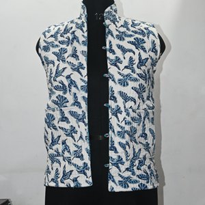 Veste sans manches matelassée imprimée unisexe pour hommes et femmes, gilet en pur coton, imprimé à la main, style ethnique, veste à superposer, boutique - Product Image 1