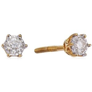 Pendientes de Diamantes Solitarios de Oro Amarillo de 18K, Corte Brillante Redondo, Diamantes Cultivados en Laboratorio, Clásicos de Seis Puntas, Joyería Fina para Mujer - Product Image 1