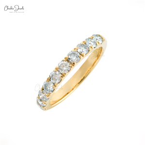 Anillo de Media Eternidad de Oro Amarillo Sólido de 14K con Diamantes G-H de Corte Redondo, Joyería de Lujo para Mujer, Fabricante de Joyería de Oro - Product Image 4