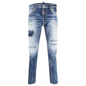 Jean droit élégant pour homme, respirant, en denim imprimé, coupe ajustée, style streetwear, délavé, extensible, OEM - Product Image 6