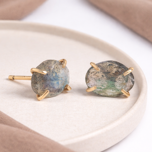 Garnet Quartz Prong <b>Set</b> <b>Earring</b> Faceted Oval Tumble Gemstone <b>Earring</b> Handmade Birthstone <b>Stud</b> For Women - Product Image 4