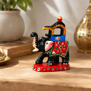 Figurine d'éléphant en bois artisanale |   Statue d'éléphant indien peinte à la main |   Sculpture de décoration traditionnelle pour la maison pour Diwali - Product Image 6