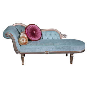 <span class=keywords><strong>Chaise</strong></span> <span class=keywords><strong>Longue</strong></span> de Madera Maciza Estilo Francés, Sofá Cama Tapizado en <span class=keywords><strong>Terciopelo</strong></span> <span class=keywords><strong>Azul</strong></span> con Detalles Dorados, Muebles para el Hogar, Apartamento, Sala de Estar, Dormitorio, Hotel - Product Image 2