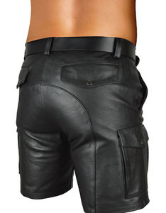 Pantalones Cortos Cargo de Cuero de Diseño Personalizado para Hombre al por Mayor, Pantalones Cortos de Cuero de Seis Bolsillos para Uso Diario, Pantalones Cortos Cargo de Cuero para Hombre - Product Image 6