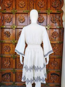 Vestido Boho de Algodón Estampado para Mujer, Corte Imperio, Cuello en V, Largo hasta la Rodilla, Estilo Casual de Verano para Playa, con Patrón Geométrico, ODM - Product Image 3