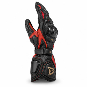 Wholesale Racing Gloves Full Finger Leather Red Black Adjustable Wrist <b>Strap</b> Hook And Loop Closure Outdoor Riding Biker Gloves - Product Image 4