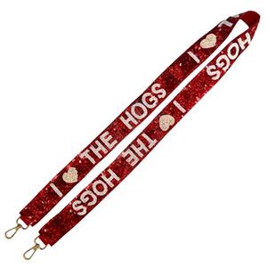 Hermoso Cinturón Bordado a Mano con Diseño de I LOVE THE HOGS en Rojo y Blanco para Niñas, Hecho en India - Product Image 1