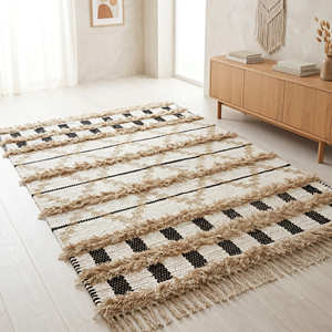 Boho <b>Throw</b> Rug Carpet Low Pile Durable 8x10 Double Sided Hand For Camping Beach <b>Outdoor</b> Indoor Decor Use - Product Image 3