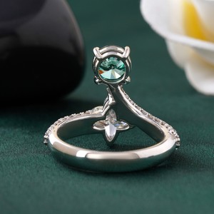 14K <b>Gold</b> Fancy Vivid Green Lab Grown Diamond <b>Ring</b> Trendy <b>Cocktail</b> Statement with Inlay Setting Rare Color Fine Jewelry - Product Image 4