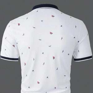 Camisa Casual de Verano para Hombre con Estampado de Aves, Ribete en Contraste, Bolsillos y Tela Antiarrugas - Product Image 3