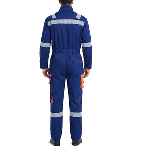 Combinaison de travail unisexe bleue réfléchissante imperméable en microfibre avec détection d'aiguilles, uniforme de sécurité avec garniture orange et poches - Product Image 2