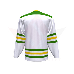 Custom Men's White <b>Green</b> Yellow Ice Hockey Jersey V Neck Full Sleeve Front Logo Quick Dry Breathable Polyester Sports Apparel - Product Image 3