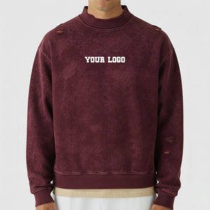 Nouveauté 2025 – Sweat-shirt décontracté 100 % coton épais, col rond, délavé à l'acide, brodé, coupe oversize – Vente en gros Hiver - Product Image 4