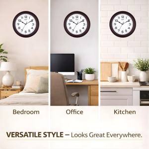 Horloge murale ronde en quartz SONAM, cadran blanc, chiffres noirs, design minimaliste, silencieuse, facile à lire pour le bureau - Product Image 3
