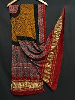 Dupatta bandhej en soie modal avec imprimé ajrakh exclusif, teinture naturelle, pallu en tissu épais, motif makdi, 2,5 mètres.