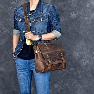 Sac à main d'affaires rétro en cuir de vache véritable pour hommes, sacoche pour ordinateur portable de 15.6 pouces, sacs à bandoulière LLB-0380 - Product Image 4