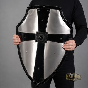 Escudo de Acero Oscuro con Diseño de Cruz, Forma Irregular, Artículo Coleccionable, Escudo de Caballero Medieval Tradicional - Product Image 1