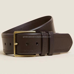 Ceinture décontractée en cuir véritable à double couture faite à la main pour hommes en cuir marron noir ou beige avec boucle en nickel massif - Product Image 6