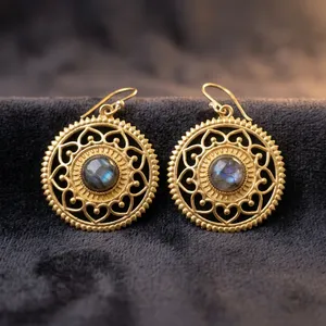 Pendientes de Labradorita Natural con Engaste de Latón, Proveedor Mayorista de Joyería con Piedras Preciosas - Product Image 3