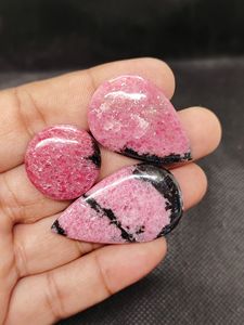 Rodonita natural rosa y negra, cabujón de piedra preciosa suelta, rodonita pulida, cabujones lisos para la fabricación de joyas, colgantes y anillos. - Product Image 3
