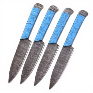 Couteaux à steak professionnels en acier Damas faits à la main, ambidextres, manche en pierre turquoise, lame ultra-affûtée de 4,5 pouces – Idéal pour la cuisine quotidienne et le barbecue - Product Image 1
