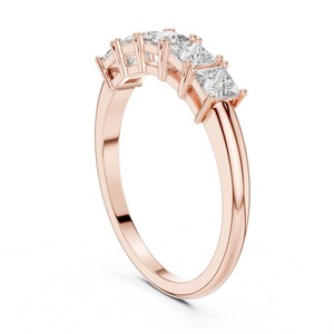 Bague de fiançailles à cinq pierres en diamant de laboratoire taille princesse, certifiée IGI, style vintage, 0,65 CT, or massif 18K 14K 10K, argent 925 - Product Image 6