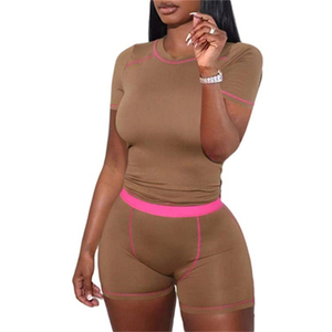 Women's Outdoor Casual Custom Logo 2 Piece Summer Shorts <b>Set</b> Polyester/Cotton Crop Top & Knee-Length Shorts - Product Image 3