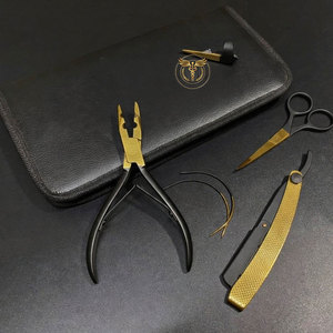 Professional Gold Hair Extension Tools <b>Set</b> – Stainless Steel Plier Kit with Cutting Scissors <b>Razor</b> & Crochet Needle for Salon - Product Image 1