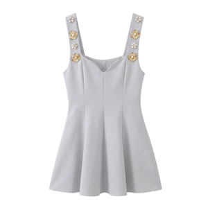 Débardeur sans manches pour femme, personnalisé par le fabricant, avec bretelles en perles, élégant, coupe ajustée, tissé, tendance, tenue d'été style skater, OEM - Product Image 1