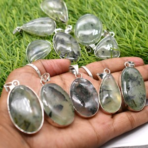 Collares con Colgante Ovalado de Prehnita, Chapado en Plata 925, Joyería de Piedras Preciosas Naturales, Unisex, para Uso Diario, Regalo - Product Image 1