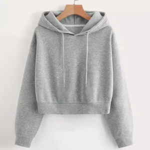 OEM Manufacturer Custom Solid Color <b>Women</b> Cropped Hoodie Long Sleeve Drawstring Casual Pullover <b>Sweatshirt</b> - Product Image 5