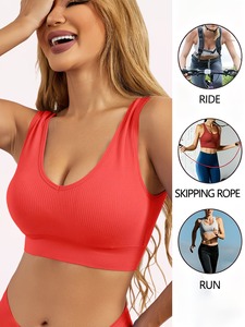 Ladies Deep Scoop Neck Sport Brassiere <b>Open</b> Back Running Vest Wide Straps Athletic Crop Top Removable Pads Wholesale - Product Image 4