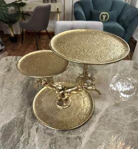 Moderno Soporte de Exhibición de Postres de Dos Niveles con Forma de Caballo Dorado Antiguo, Bandeja Decorativa de Metal para Joyas, Centro de Mesa para el Hogar, Adorno de Caballo Ovalado - Product Image 2