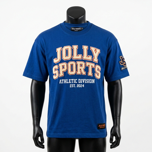 Camiseta de Gran Tamaño para Hombre, Estilo Urbano, de Algodón Jersey de 220 GSM, Color Azul Rey, con Estampado Gráfico y Logotipo de Parche - Product Image 5