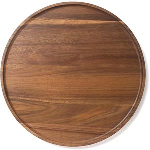 Ensemble de plateaux de service ronds en bois, design minimaliste verni, empilables, pour la présentation des aliments sur table - Product Image 2