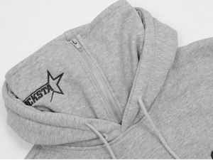 Sweat-shirt à capuche graphique personnalisé OEM pour homme, gris, col montant, avec fermeture éclair, imprimé, pull-over - Product Image 6