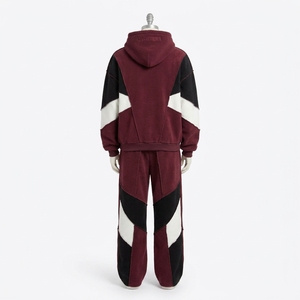 ชุดเซ็ตฮู้ดดี้สีเบอร์กันดี ดำ ขาว ลายบล็อกสี พร้อมกางเกงขายาวทรงกว้าง สไตล์สตรีทแวร์และชุดกีฬา แบบสั่งทำได้ - Product Image 4