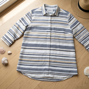 Chemise de plage à manches longues rayée pour femme Regal, 100% polyester, imprimée, hauts de bain, chemises pour femmes, col rabattu, vêtements de plage, tee-shirt - Product Image 1