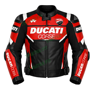 Veste de moto en cuir sur mesure fabriquée à la main au Pakistan, avec protection CE, pour la course sur circuit, imprimée Ducat Corse - Product Image 4