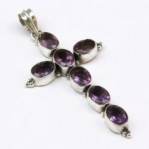 Exclusive <b>Cross</b> Shape !! Amethyst Gemstone 925 Sterling Silver Pendants 925 Fresh Silver Jewelry Oxidized Silver Jewelry - Product Image 1