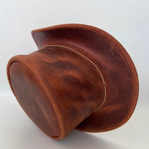 Brown Leather Top Hat High Crown Vintage Distressed <b>Fedora</b> Hat for <b>Men</b> Classic Formal Party Costume - Product Image 6