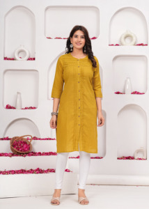 Kurti color mostaza para mujer, estilo étnico informal, Kurti recto, Kurti moderno, Nueva Kurta - Product Image 5
