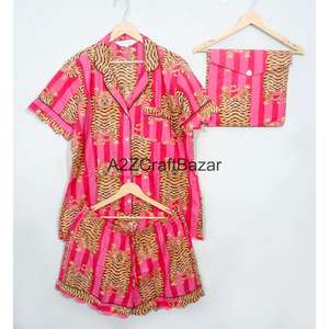 Conjunto de Pijama Kangura Hecho a Mano en India, 100% Algodón, Transpirable, Estampado Floral Vintage, Ropa de Dormir Romántica Corta para Mujer, Invierno - Product Image 5