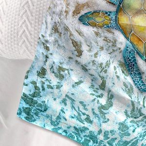 Sea Turtle Flannel Blanket Modern Coastal Ocean Beach Swirls Throw for Bed Sofa Couch Super Soft Lightweight Blue Ocean Home - Product Image 4