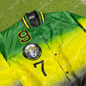 Chaquetas Bomber de Béisbol Samoa para Hombre, Precio de Fábrica, Cierre de Botones, Color Verde, Negro y Amarillo, Chaqueta Varsity para Chicos - Product Image 4