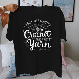 Camiseta cómoda de algodón puro para mujer de hilo de ganchillo - Product Image 1