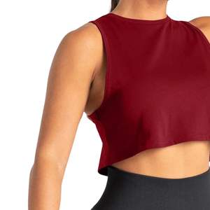 Custom Womens <b>Red</b> High Neck Crop Tank Top Sleeveless Gym Workout Fitness Yoga Activewear Breathable OEM Wholesale - Product Image 1